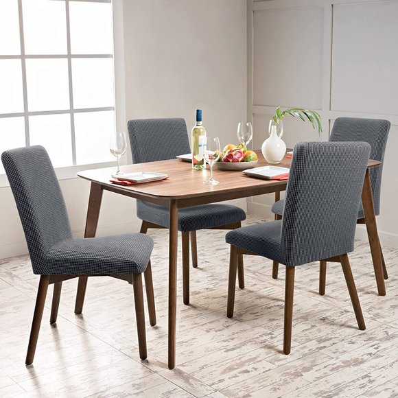 New Dining Chair Covers Set of 4 Washable Stretch Slipcovers Charcoal Gray - Picture 6 of 6